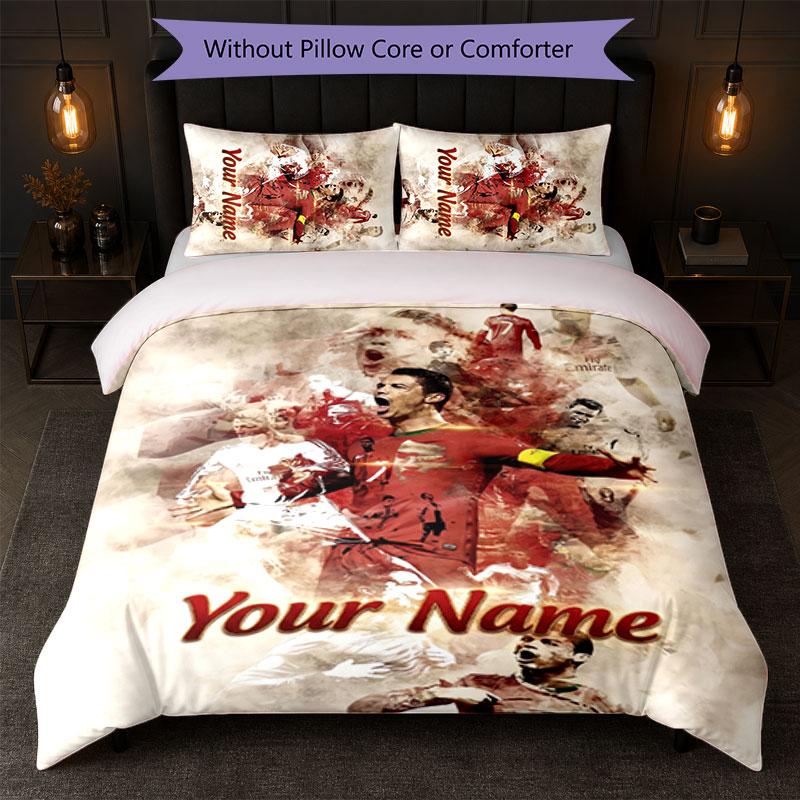 Set Biancheria da Letto Personalizzato Cristiano Ronaldo con Nome Testo 1 Copripiumino+2 Federe Logo Calcio Regalo Personalizzato per Occasione Speciale Arredamento Camera da Letto