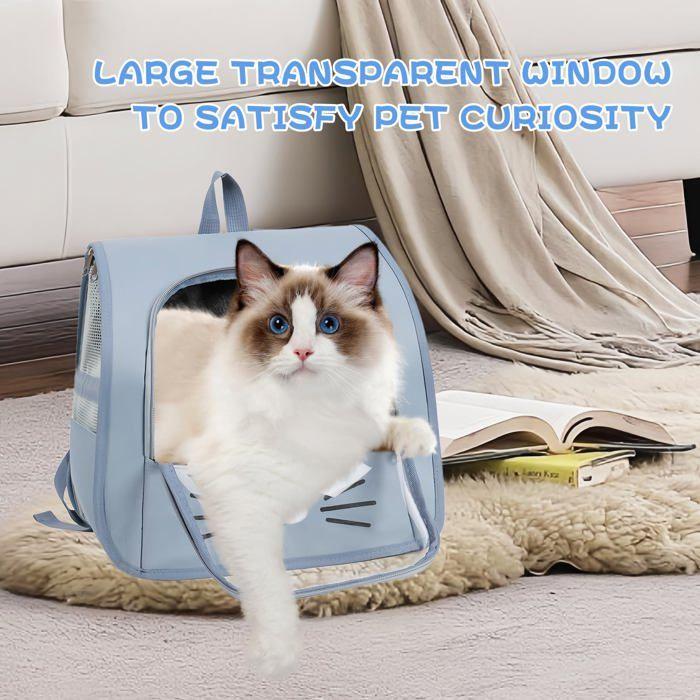 AIMOONSA Sac à Dos Transport pour Chat 35x35x25 cm - Imperméable, Résistant, Dos Transparent, Bretelles Rembourrées - Bleu