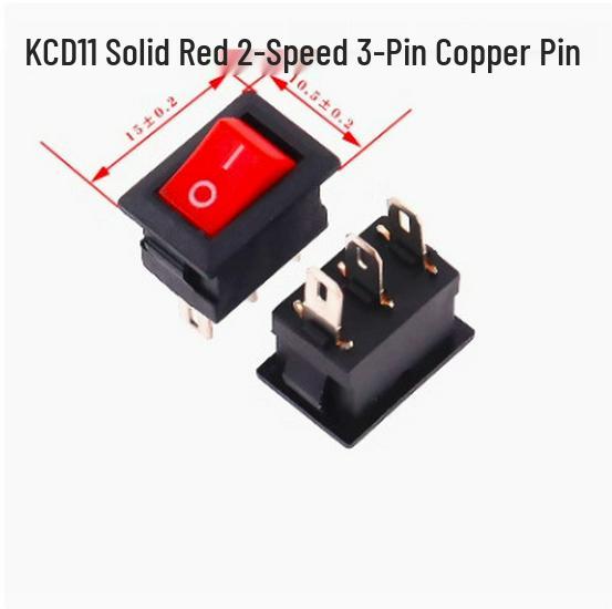 Mini Rocker Switch KCD11: Small 2/3-Pin 3-Position, Bent Pins, 10x15mm, 3A 250V