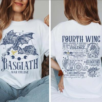 ZX TEE Maglietta a Doppia Faccia Fourth Wing Maglietta Basgiath War College Cavaliere di Drago da Donna Nuova Casual Maniche Corte Stampata