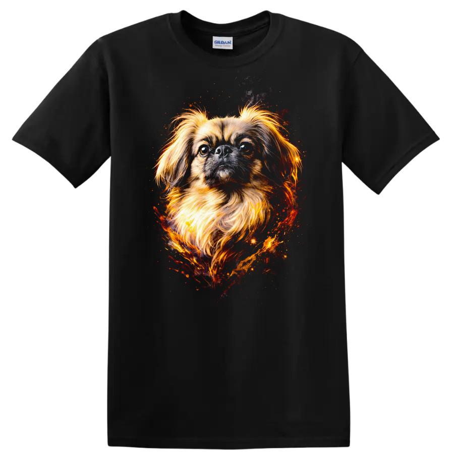 Dog Portrait T Shirt Cute Pekingese Dog Lover Gift Fire Design Tee