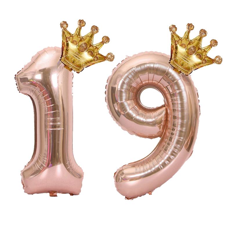 1PC 32 Inch Rose Gold Crown Digital Number Foil Balloons Princess Birthday DecorationParty Wedding Xmas Number Balloon Anniv