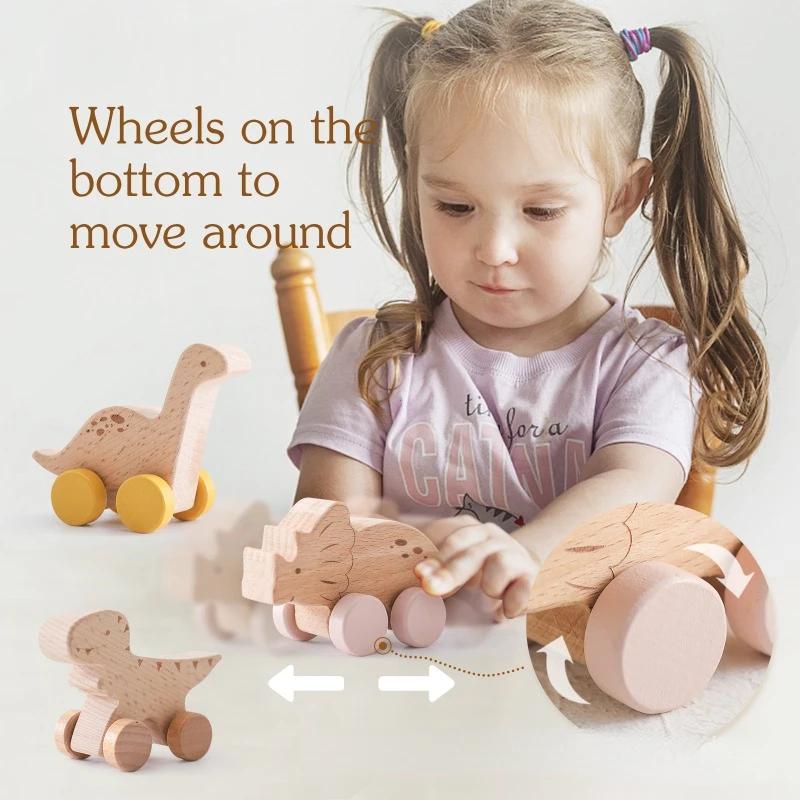 1PC Baby Holz Spielzeug Buche Holz Cartoon Dinosaurier Auto Montessori Pädagogisches Spielzeug Junge Mädchen Baby 0-12 Monate spielzeug Neugeborenen Geschenke