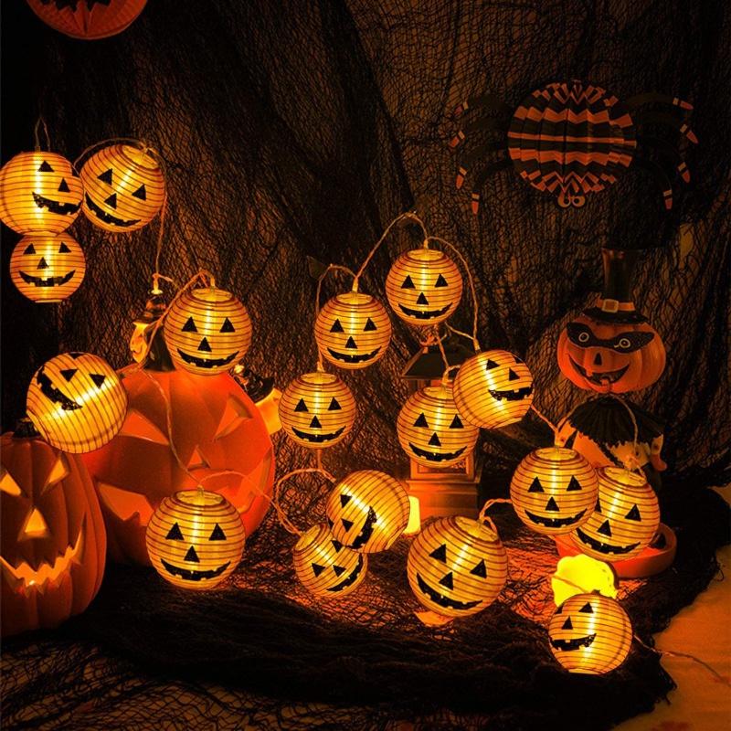 Luci a stringa di zucche di Halloween 3D Lanterne di Halloween per feste Casa Decorazione fai da te Luce bianca calda Luce a batteria
