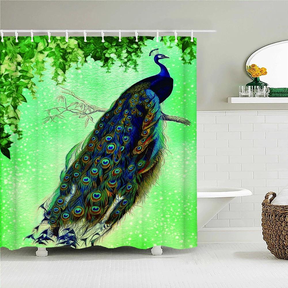 3D Flowers and Birds Peacocks Shower Curtain Waterproof Bathroom Curtains Polyester Home Decor Bathtub Curtain Screen with Hooks