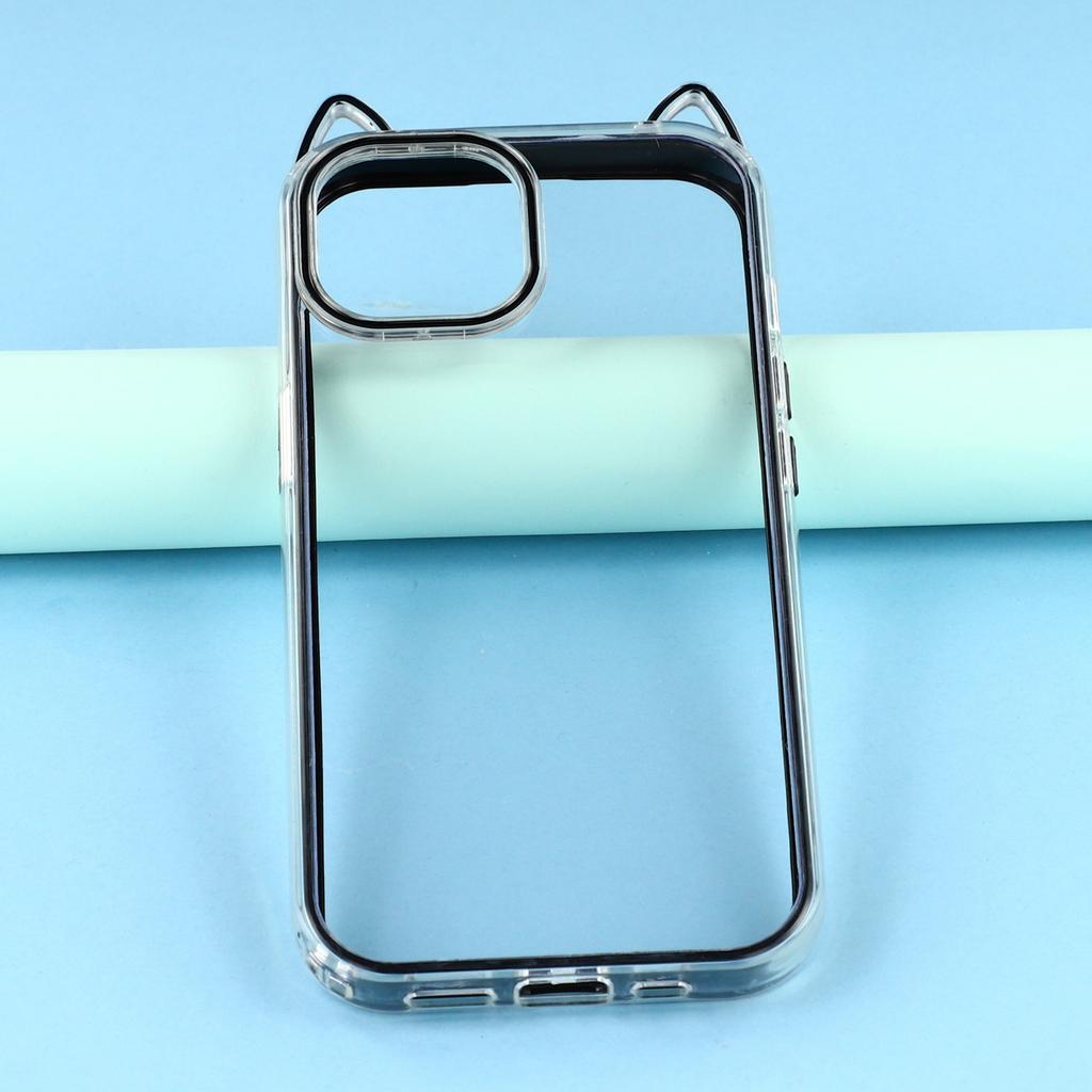 For iPhone 14 Case Cat Ear Design TPU + Acrylic Clear Phone Back Cover