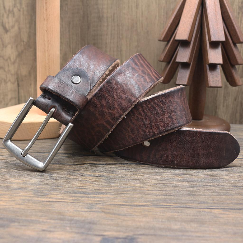 3.8Cm Washed Retro Belt Men'S First Layer Cowhide Locomotive Pin Buckle Casual Jeans Belt Genuine Leather