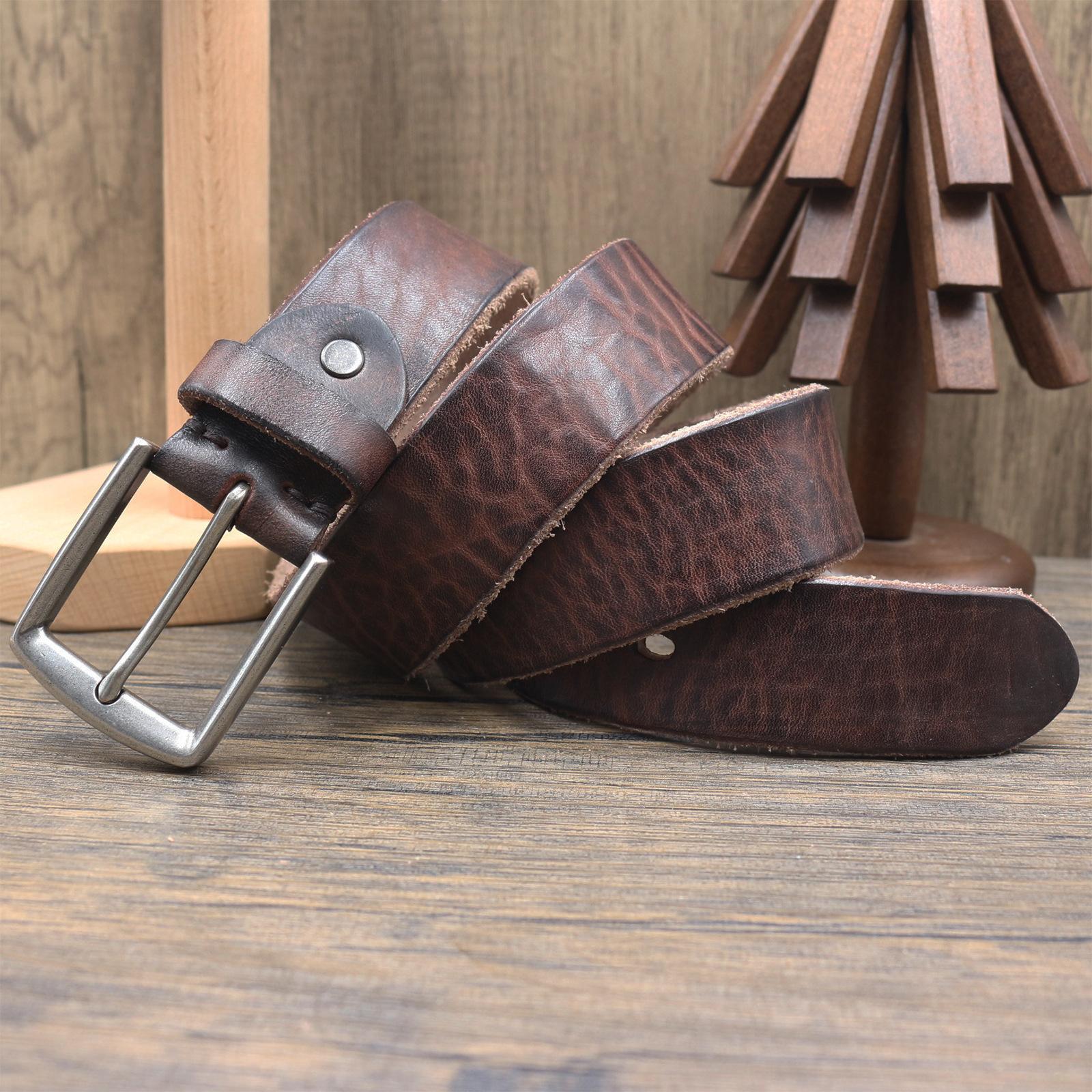 

3.8см Выстиранный Ретро Ремень Мужской Первый Слой Коровьей Кожи Локомотивная Пряжка-Штырь Повседневный Джинсовый Ремень Натуральная Кожа 130cm кофейный