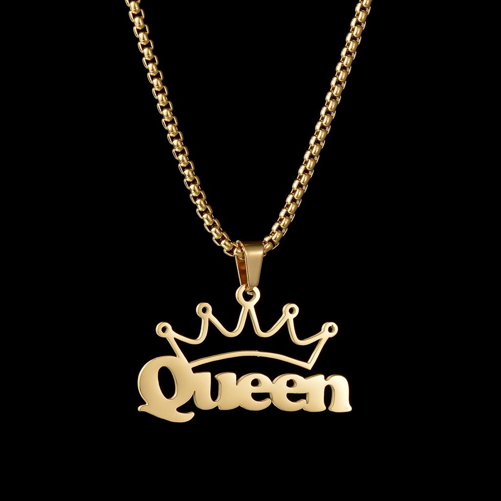New Personalized Thick Chain With Crown Names Pendant Hook Necklaces Bold Stainless Steel Custom Big Letter Necklace Jewelry