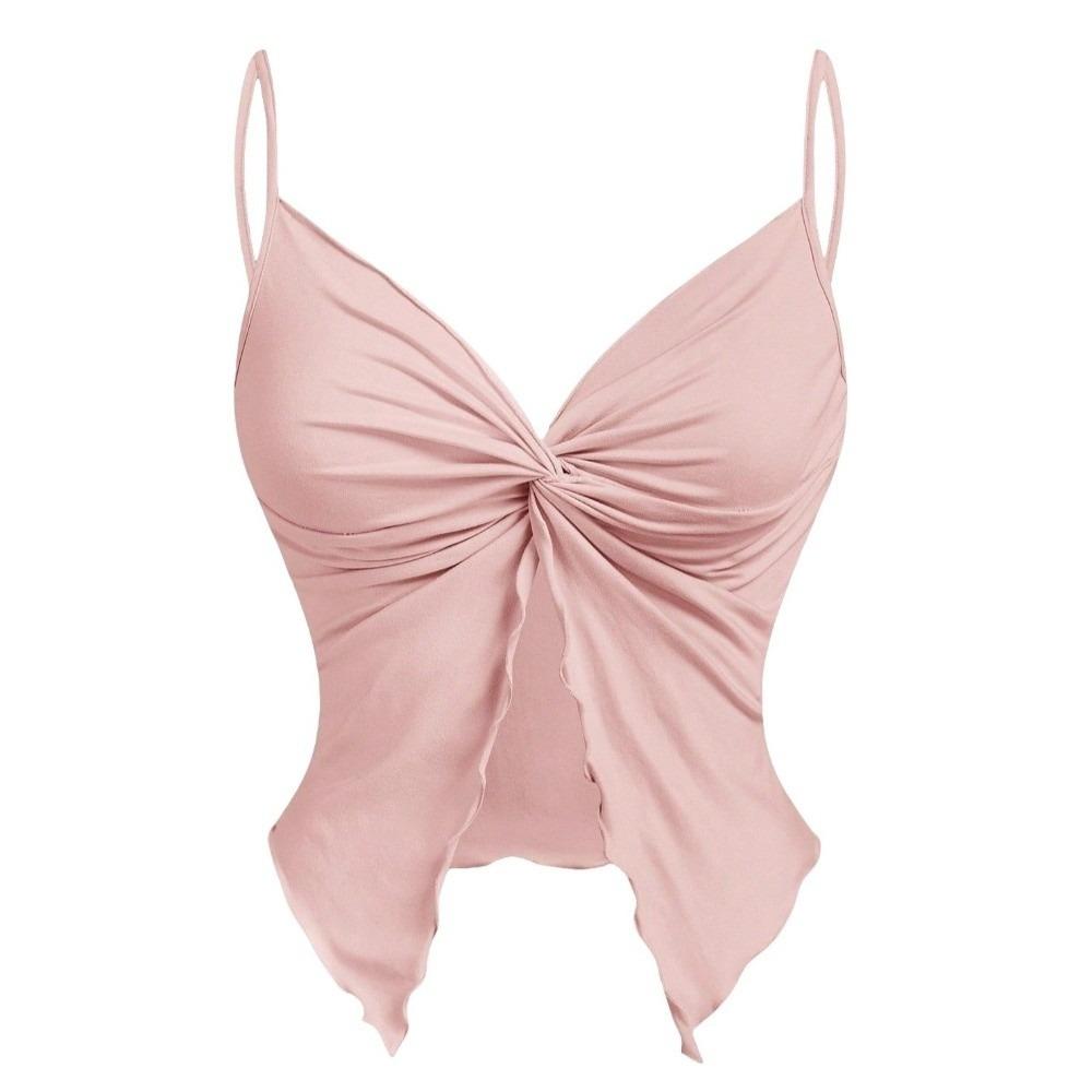 Hottie Twist Front Split Crop Top V Neck Y2K Sleeveless Camisole Slim Fit Streetwear Halter Neck Top Women