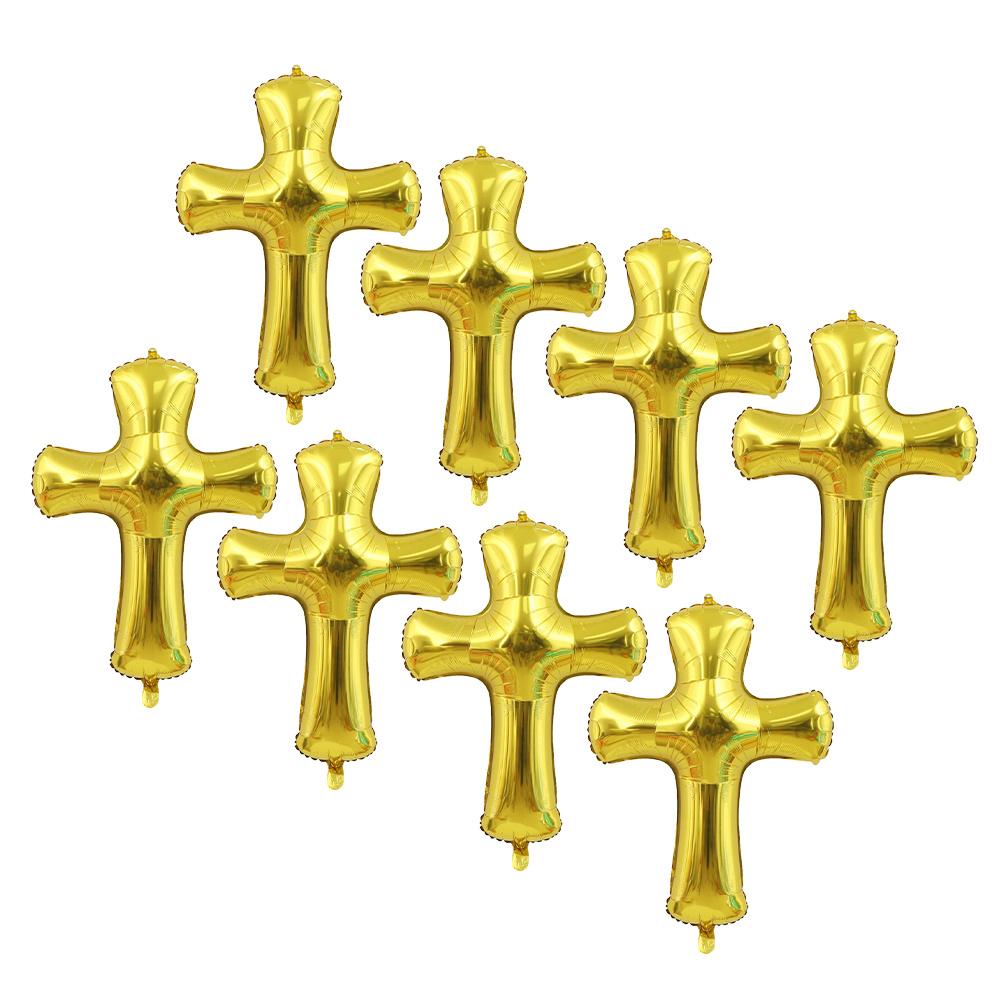 8Pcs Cross Shape Baptism Balloons Aluminum Foil Baby Shower Christening Decoration Party Balloon Prop Cross Shape Balloon