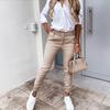 Spring and Autumn Women's Washed Cotton Pockets Slim Fashion Casual Nine-point Pants