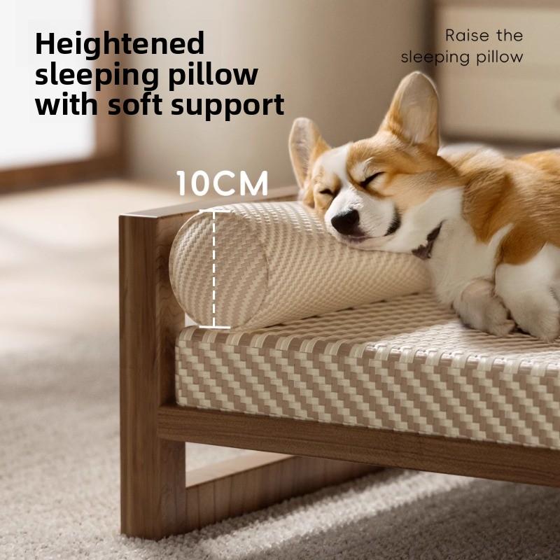 Solid Wood Elevated Dog Bed Breathable Raised Pet Cot for Small Dogs Summer Cooling Cat House Anti-Humidity Pet Furniture