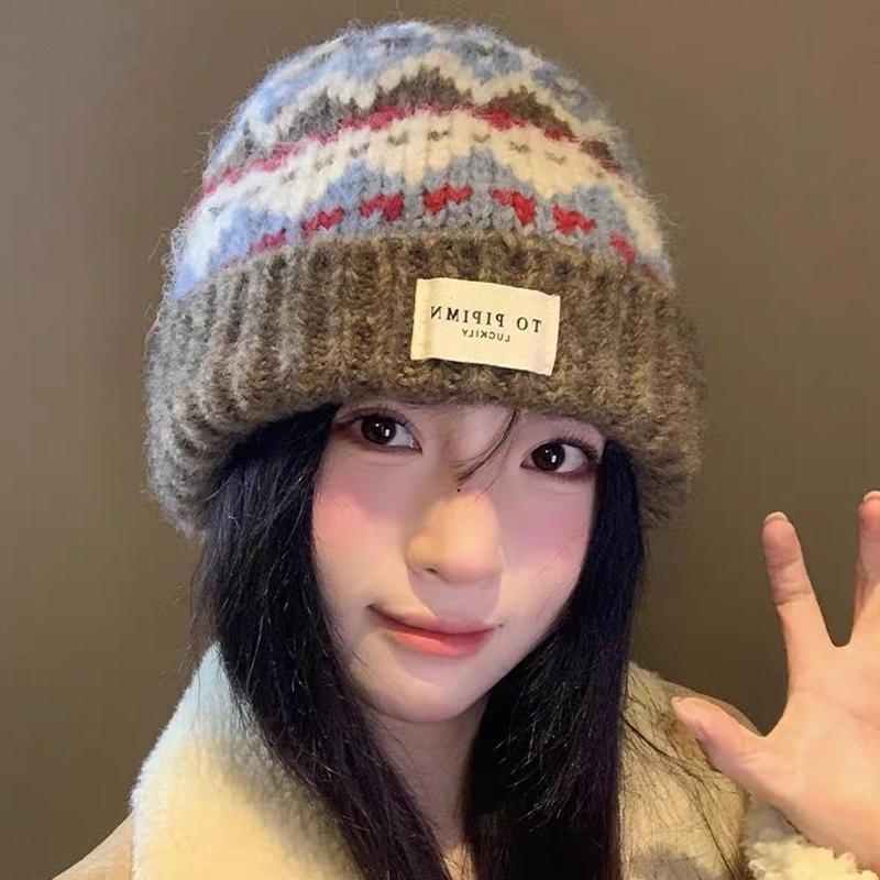 Ethnic Retro Style Winter Hats For Women Men Unisex Warm Beanie Hats Autumn Winter Thickened Warm Knitted Thick Skullies Cap