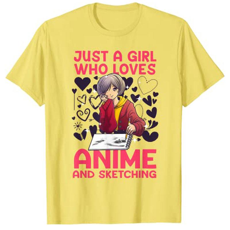 Y2k Cartoon Art for Women Teen Girl Anime Merch Sketch Unisexga TShirt Just A Girl Who Love Anime Saying Tee Novelty Gift Fashion