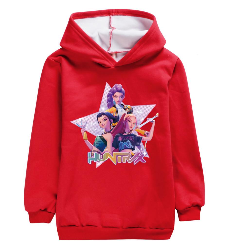 4977 Kids Girls Kpop Rumi Zoey Mira Print Children Long Sleeves Velvet Warm Autumn Winter Hoodie