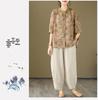 2026 Korean-Style Plus Size Slimming Retro Print Cotton-Linen Two-Piece Summer Set for Women