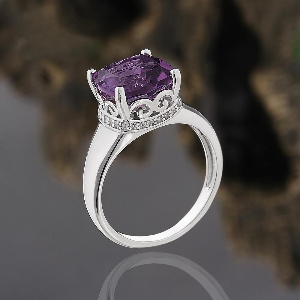 Klassisches Design 925 Sterlingsilber Damenring Natürlicher Kissen 10,0 mm Brasilien Amethyst Echtschmuck für Festival Geburtstagsgeschenke