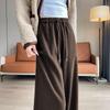 2026 Fall/Winter Off-White High-Waisted Cashmere Wide-Leg Pants with Velvet, Casual Floor-Length for Women