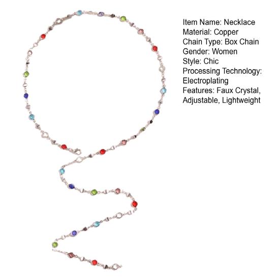 Women Necklace Colorful Faux Crystal Adjustable Length Deep V Neck Clothes Pairing Long Clavicle Necklace Prom Party Chest Jewelry