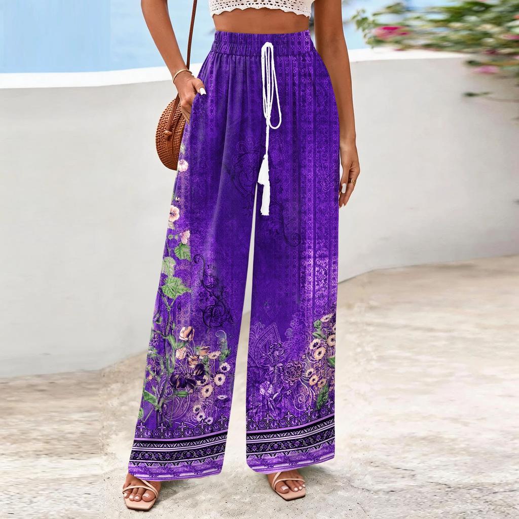 Women's Wide-Leg Casual Flowy Floral Print Pants