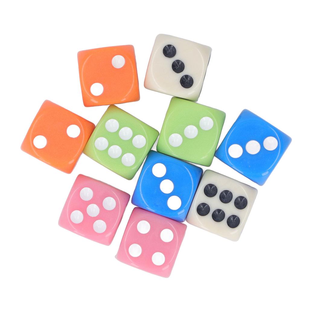 30PCS Colored Dice Set Plastic 6 Sided Standard Game Dice for Kids Classroom Math Learning White Blue Orange Pink Green