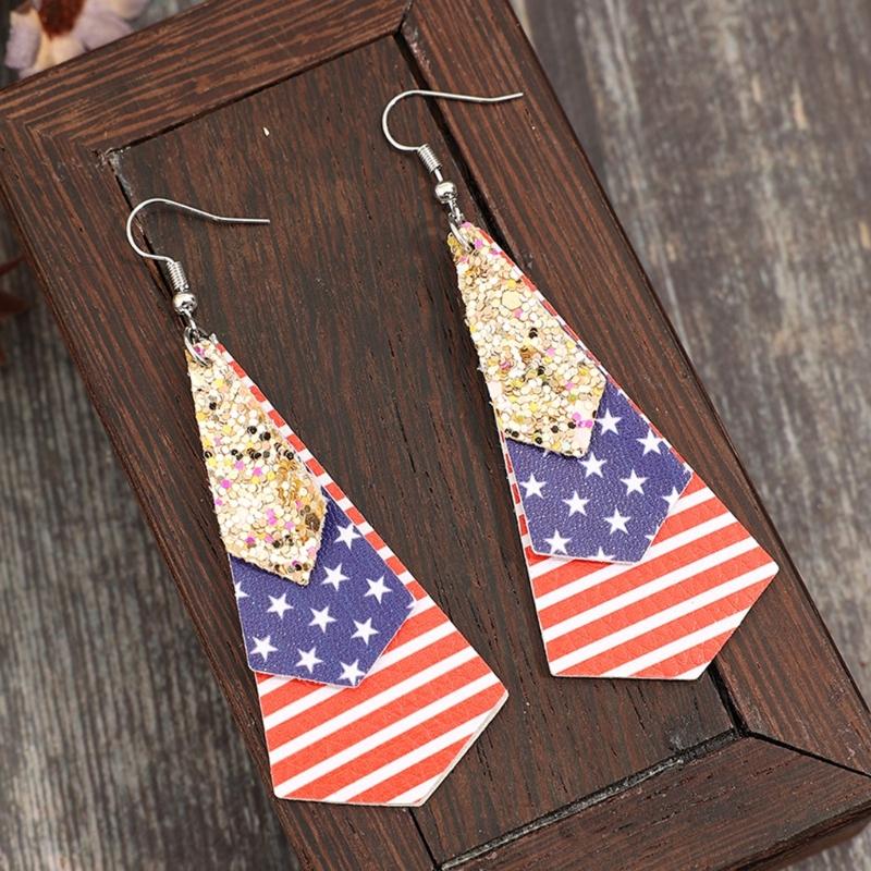 Retro Inspired Lightweight Earrings with Unique Multi Layer Print and Flag Sequins Portable for Festive Occasions