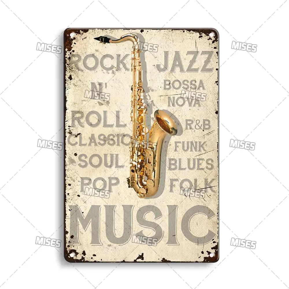 MISES JAZZ Metal Poster Vintage Metal Tin Sign Decorative Plate Metal Sign Music Metal Plaque Home Bar Studio Industrial Decor