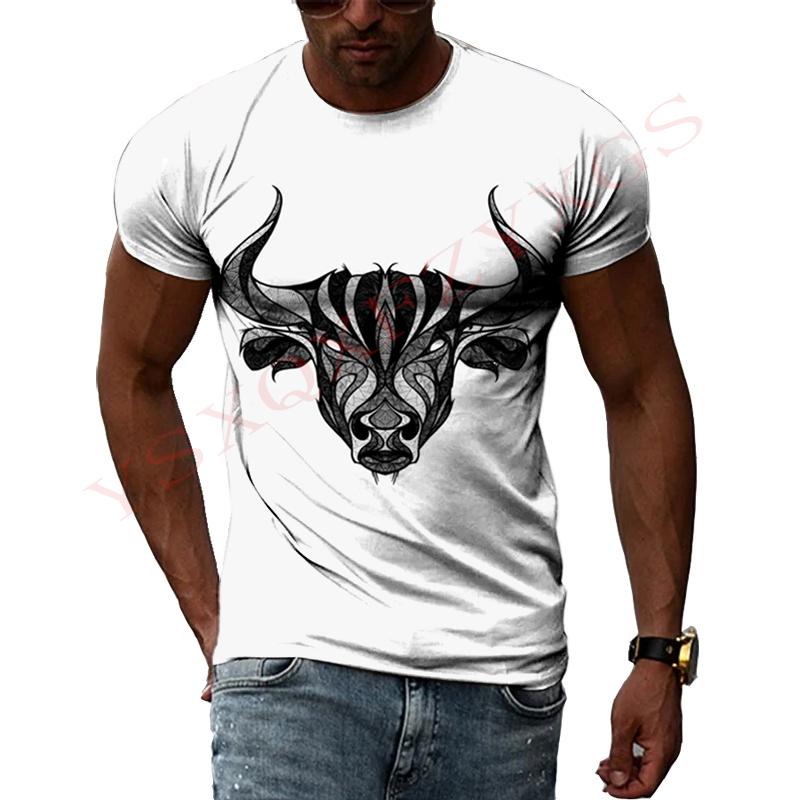 Taurus Story Domineering Fashion Original 3D Harajuku Printing Mighty Personality Men And Women Short-Sleeved Round Neck T-shirt