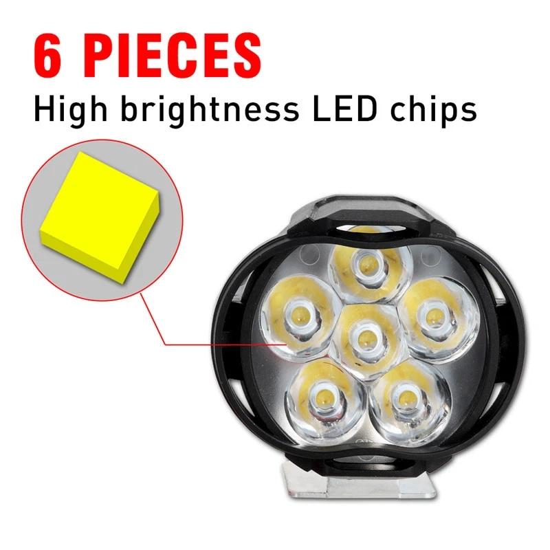 1PCS 6 LED Motorcycle Headlight Waterproof Scooters Spotlight Car Auxiliary Lamp Fog Bulb Work Lights white Universal 11v
