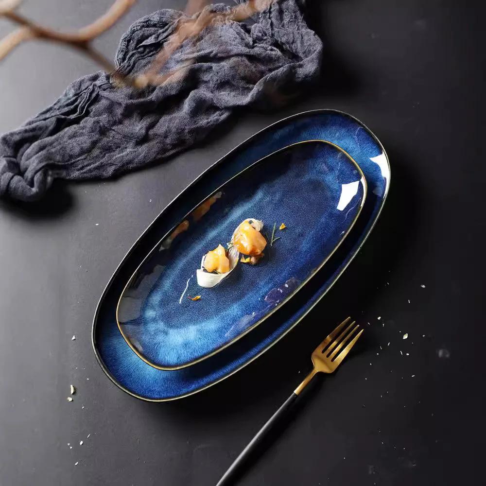 Large Ceramic Fish Tray Oval Sushi Western Dish Hotel Restaurant Commercial Dish