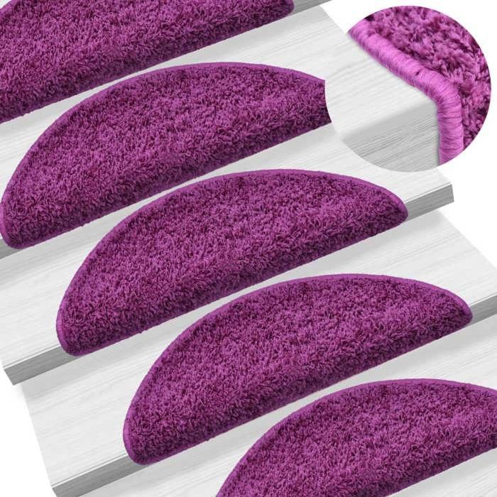 VidaXL Tapis d'escalier 15 pièces 65 x 21 x 4 cm Violet Demi-rond Grand 133905