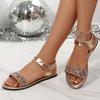 Women's Gold Silver Sequin Flat Sandals 2026 Summer Lightweight Non-slip Roman Sandals Woman Plus Size 43 Casual Beach Shoes