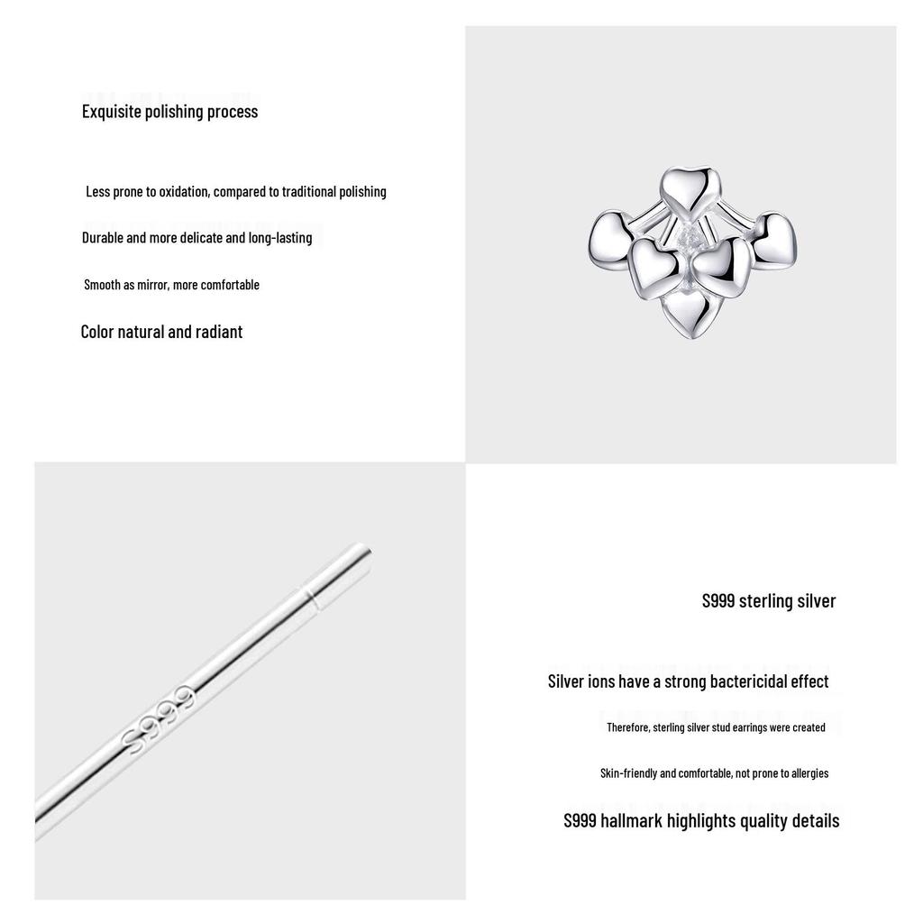 Sterling Silver Japanese Style Mini Heart Earrings for Women - Sweet and Simple Design