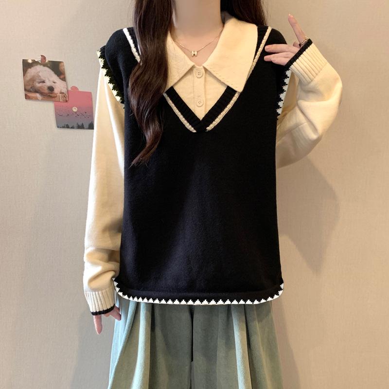 Plus Size Women's Thick Knit Sweater - Slimming Two-Piece Loose Top for Autumn/Winter