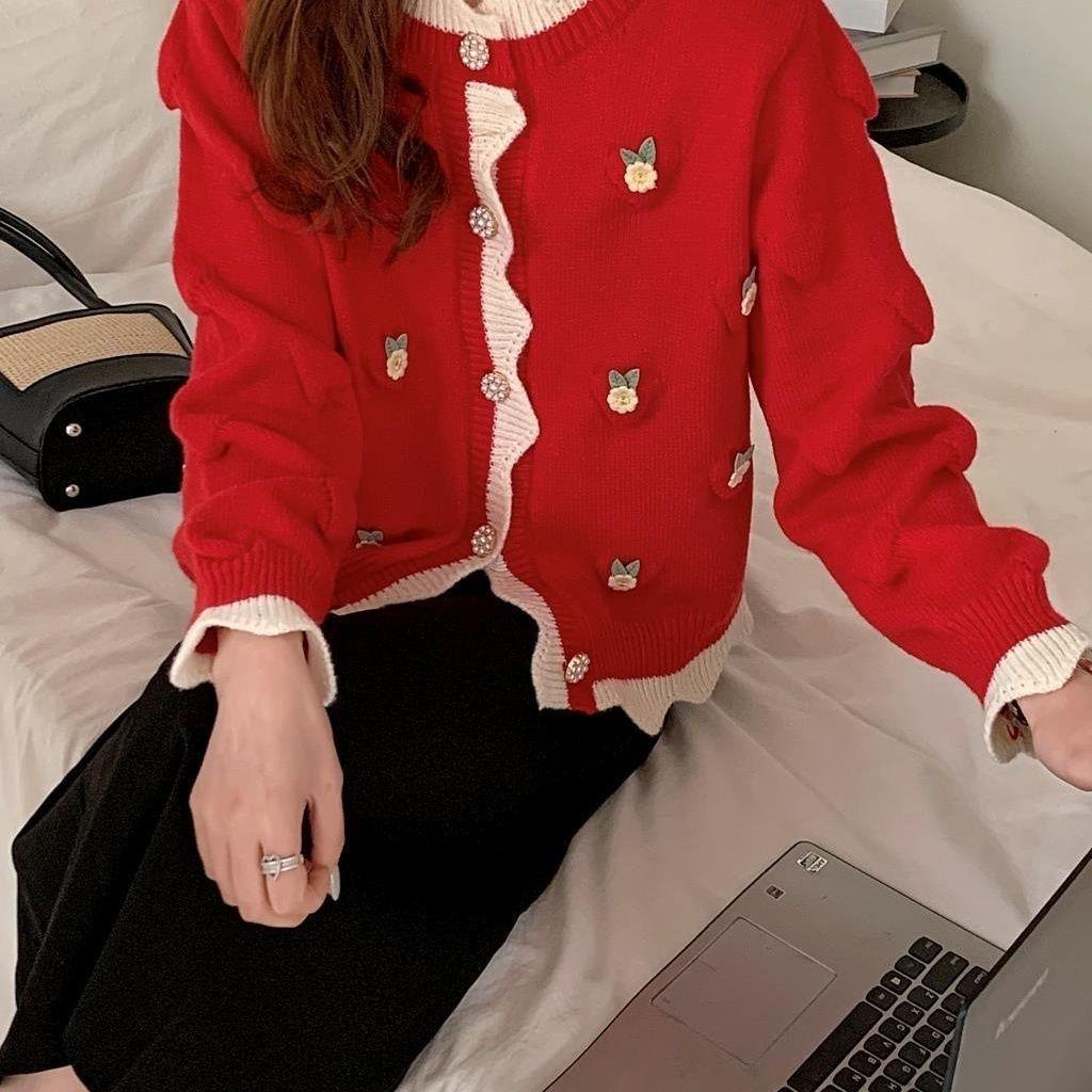 Sladký svetr Cardigan Dámský top 2023 Jarní a Podzimní Pletený Cardigan Women Design Sense Small Crowd Svetr Dámský kabát