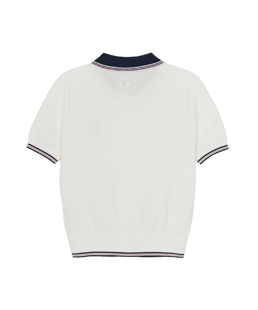 Emelbi Women'S Varsity Color Block Polo Short Sleeve Knit Ny (Ivory)