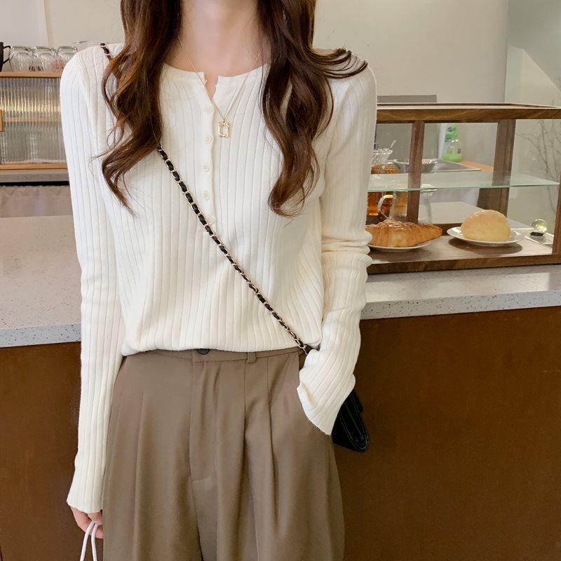 Spring Japanese Style Slimming Long Sleeve Knitted Top for Women