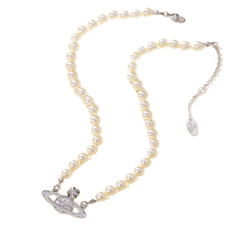 Damen Rosa Diamant Saturn Perlenkette - Stern-Stil Voll Diamant Schlüsselbeinkette, Ideales Vielseitiges Weihnachtsgeschenk