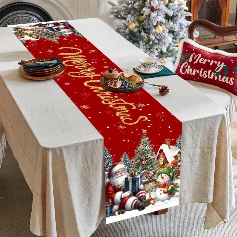 Red Christmas Santa Snowman Table Runner Christmas Decorations for Home 2026 Xmas Table Decor Navidad Noel New Year 2026 Gifts