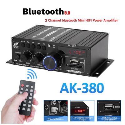 Klangverstärker Kanal 2.0 HIFI Bluetooth 5.0 Verstärker Heim Digital Audio 12V 3A AK380 für Auto Bass Höhen 20-20KHz
