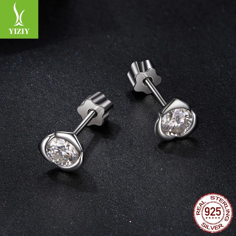 Simple Rose Temperament Shining Moissanite Stud Earrings S925 Sterling Silver Platinum Plated Versatile Jewelry Earrings Women