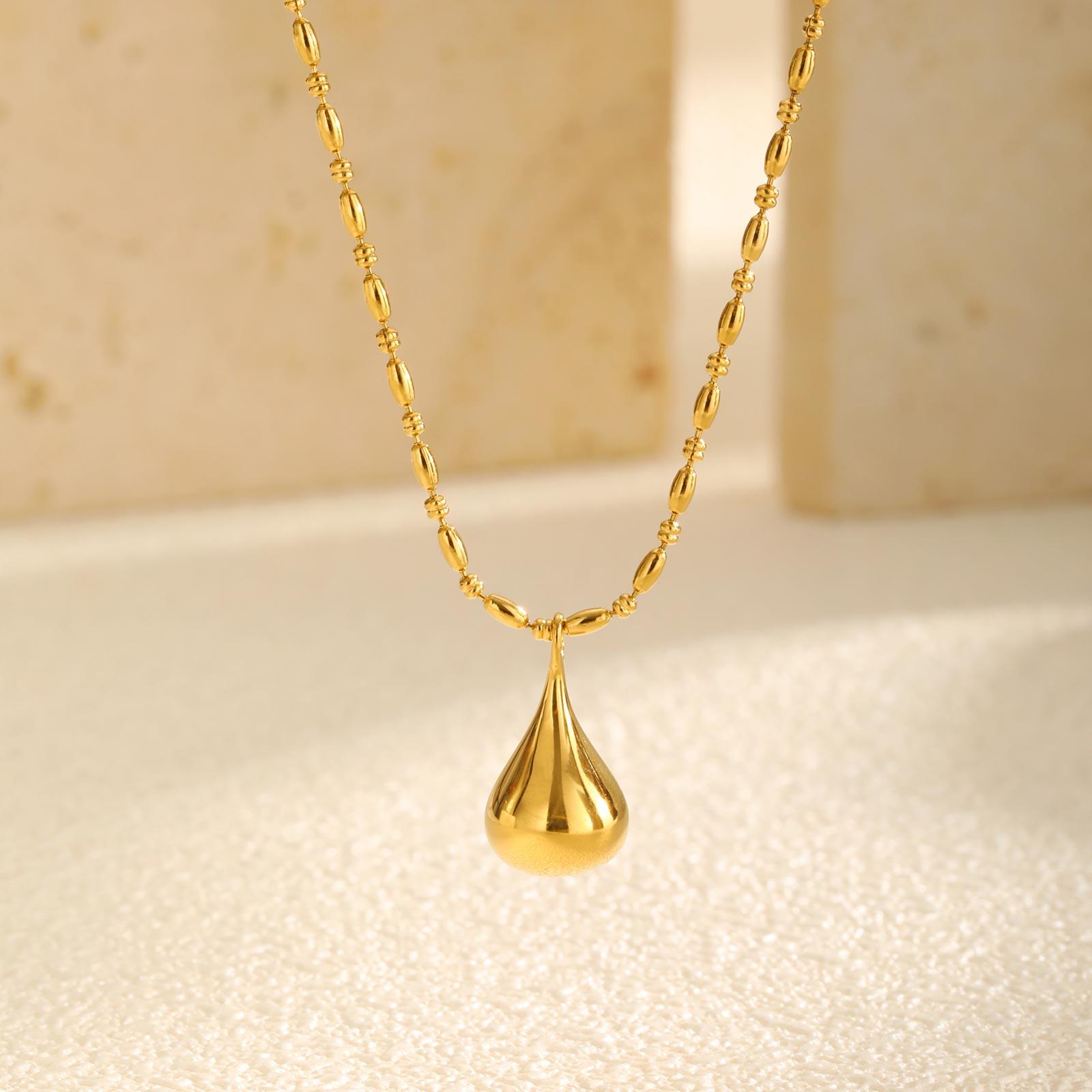 

Minimalist Rice Beads Water Drop Pendant Necklace for Women,Stainless Steel Bead Chain Necklaces,Fashion Jewelry Gifts