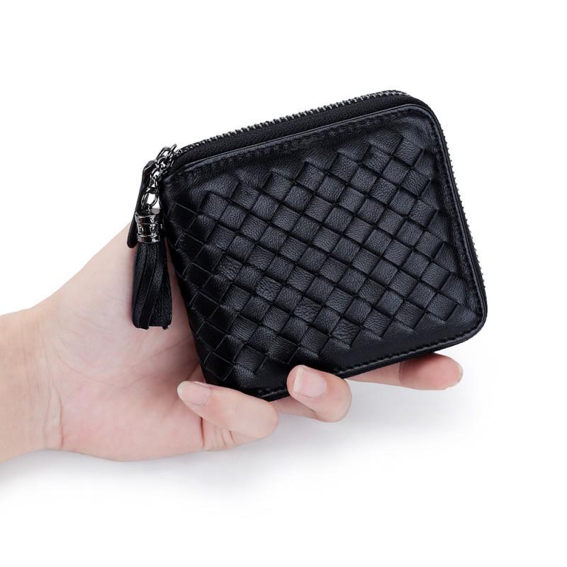 Classic Sheepskin Knitted Zipper Small Wallet Large Capacity Multifunctional Change Bag Folding