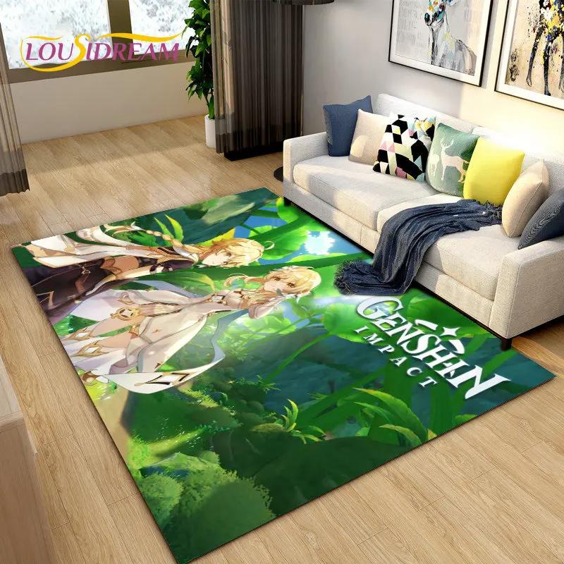 Cartoon Game Gamer Genshin Impact  Area Rug,Carpet Rug for Living Room Bedroom Sofa Doormat Decoration, Kids Non-slip Floor Mat
