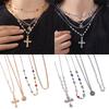 Silver Cross Pendant Necklace Ethnic Style Rhinestone Necklace Creative Love Pearl Necklace  Male
