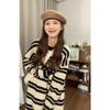 Milk literary girl casual chic long-sleeved black and white striped dress niche design high-end dress