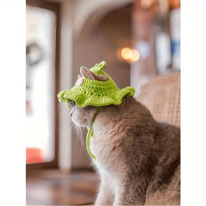 1PC Frog Knitted Pet Hat Adorable Cartoon Cat Cap For Small Dogs Cats Handmade Knit Headgear Cozy Stylish Pet Accessory Soft Warm Winter
