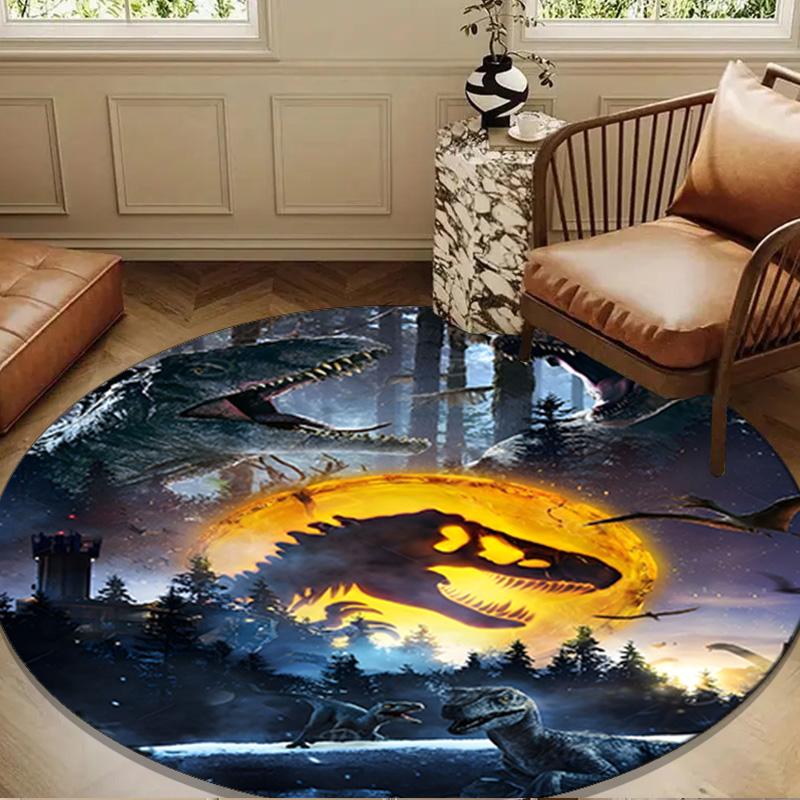 Dinosaur Moonlit Adventure Round Rug for Livingroom,Bedroom, Palyroom, Chair Rug, Area rug, Circle Carpet, Large Size Fan Christmas gift