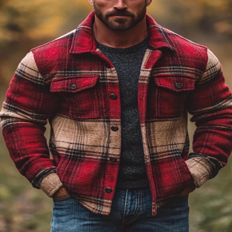 New 2026 Plaid Pattern 3D Printed Men's Regular Fit Double Pocket Jacket Coat
